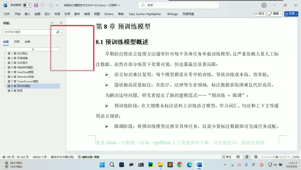 讲义第8章 预训练模型概述:预训练阶段与微调阶段要点